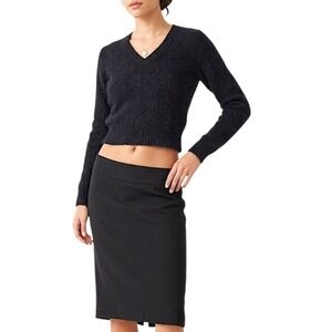 Vtg 80s La Redoute x Sears black fuzzy cropped Angora blend v neck sweater M